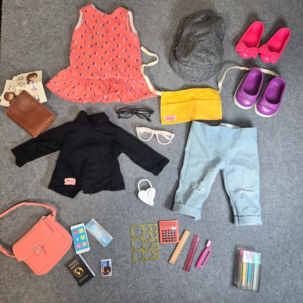 Our Generation Doll Clothes and Accessories Lot School Travel Set *see pics